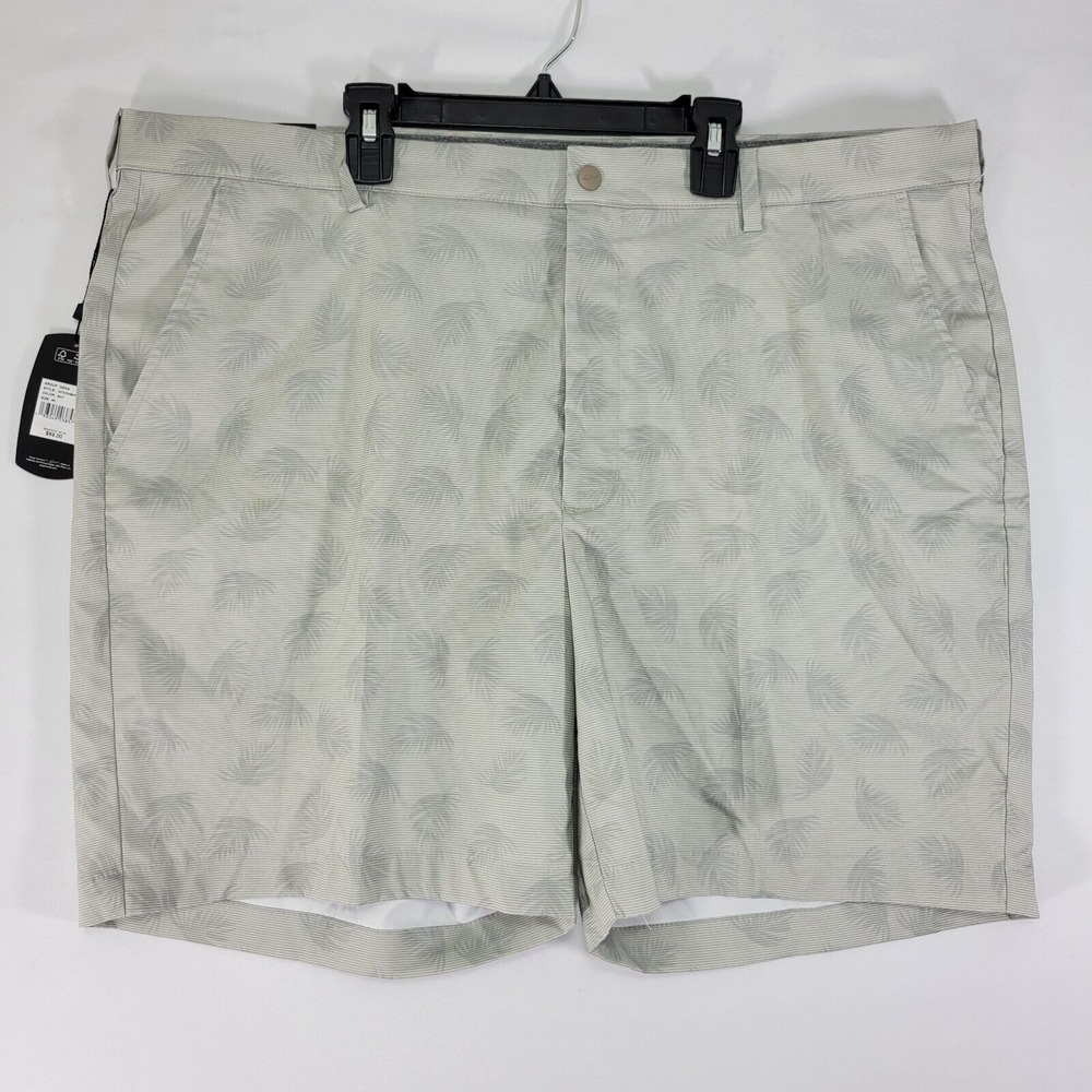 Greg Norman Men's Performance Shorts Stretch Green Gray Palm Leaf‎ Size 40
